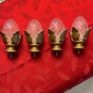 Pineapple Glass Gold Tone Drapery Rod Finial End Set of 4.